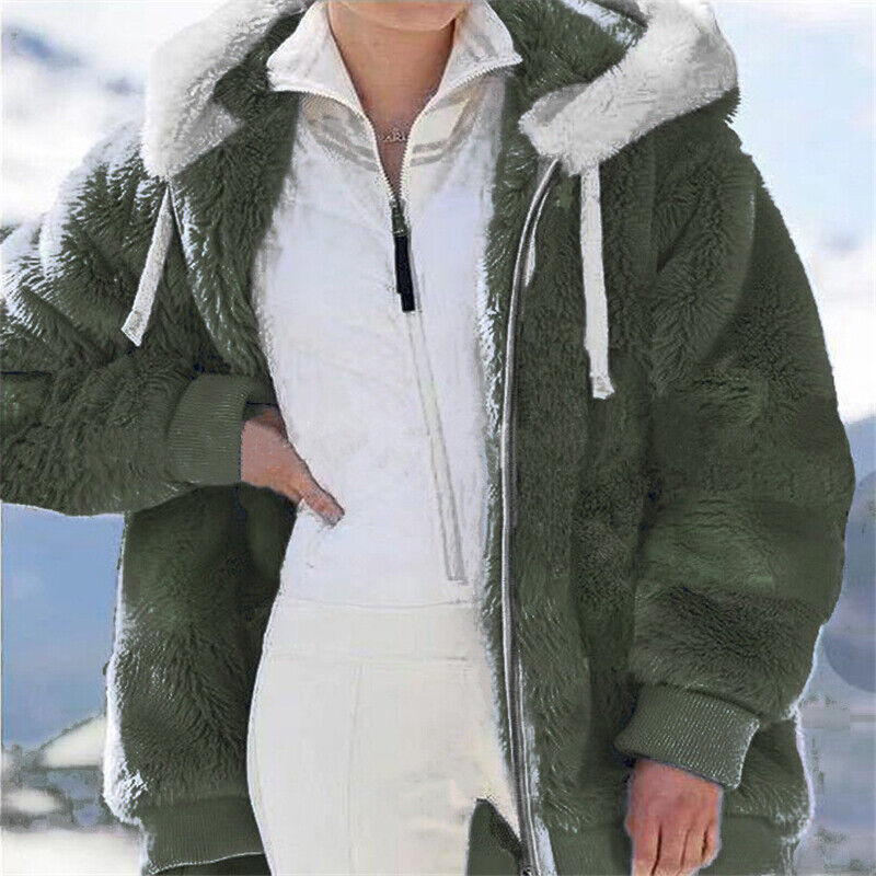 Women Warm Teddy Bear Fluffy Coat Ladies Hooded Fleece Jacket Outwear Plus Size