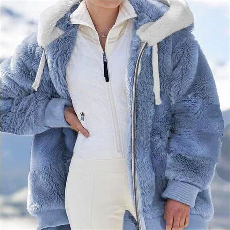 Women Warm Teddy Bear Fluffy Coat Ladies Hooded Fleece Jacket Outwear Plus Size