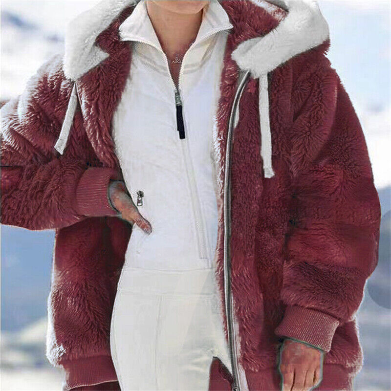 Women Warm Teddy Bear Fluffy Coat Ladies Hooded Fleece Jacket Outwear Plus Size