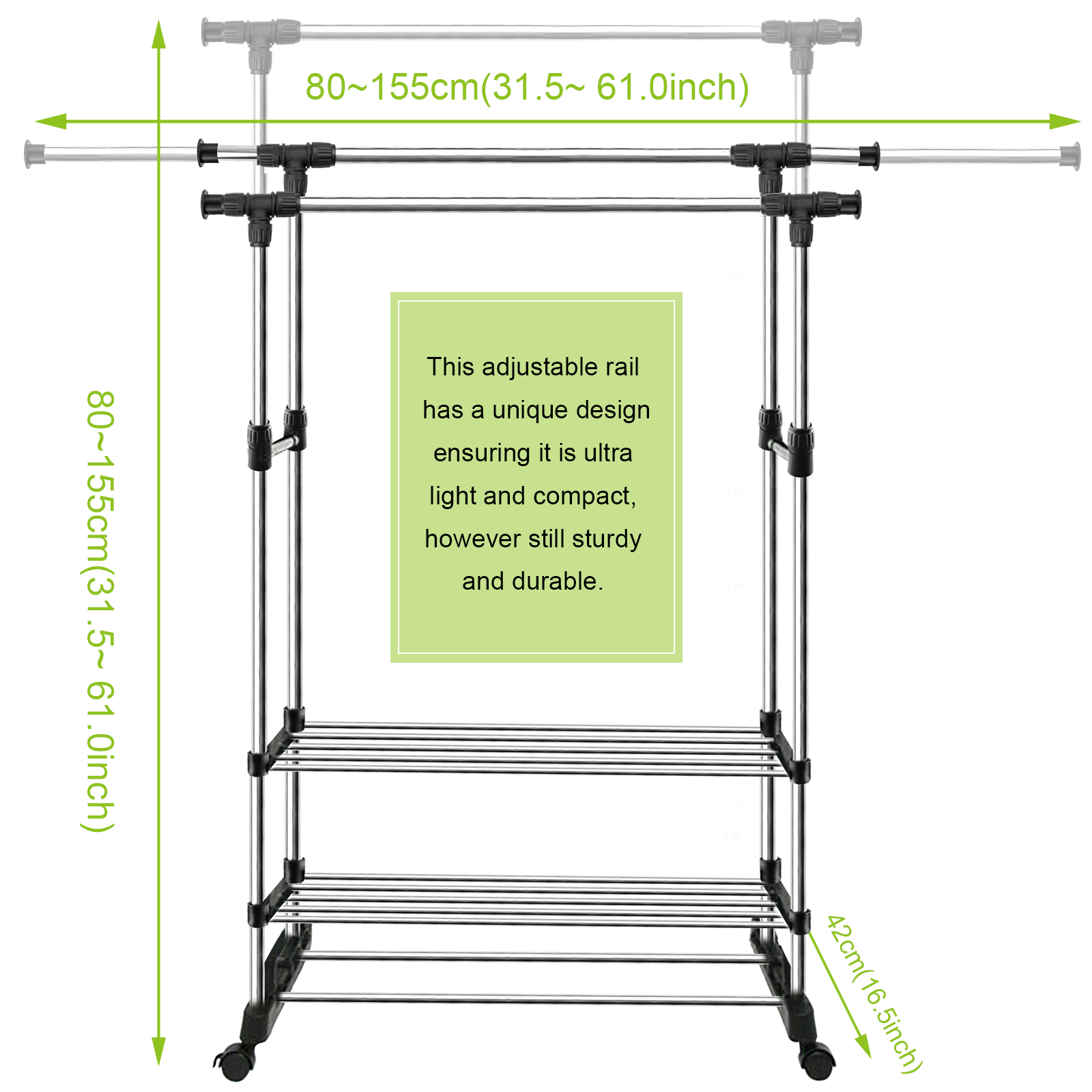 Double Clothes Rail Rack with Shoe Storage