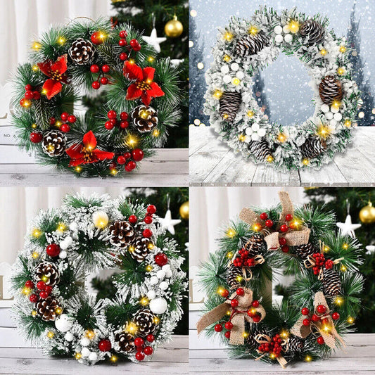 Each Christmas Wreath With Lights Wall Hanging Decoration Xmas Door Garland Ornaments