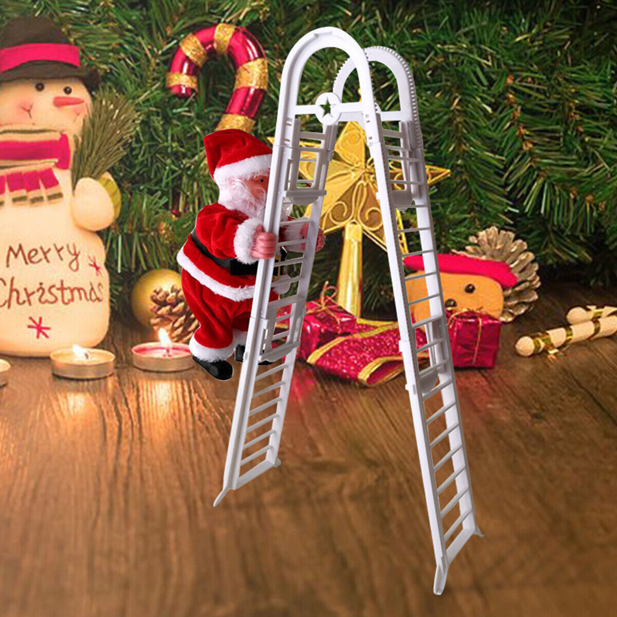 Christmas Electric Climbing Ladder Santa Claus Music Figurine Party Decor Gift