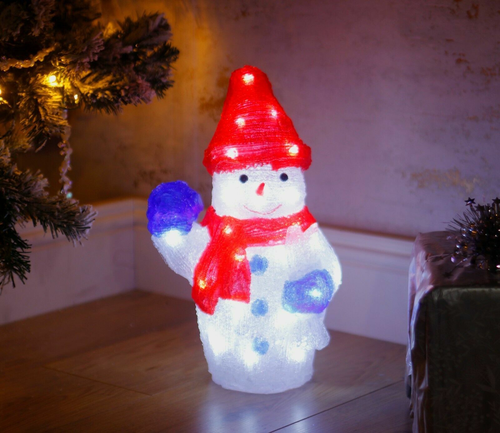 Christmas Snowman Acrylic LED Light Up Decoration Festive Indoor Outdoor Figurine Xmas