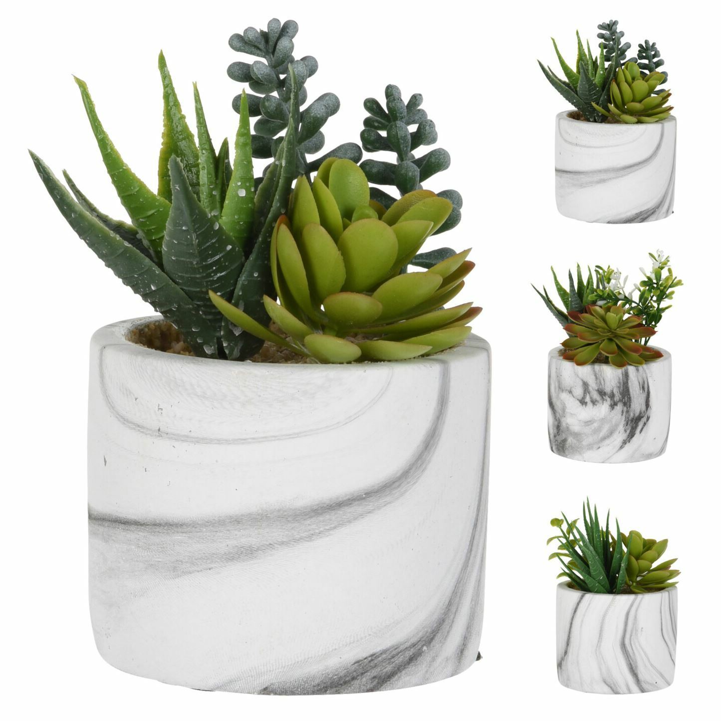 Marble Effect Artificial Succulent Potted Plants | Plant and Planter Home Decor