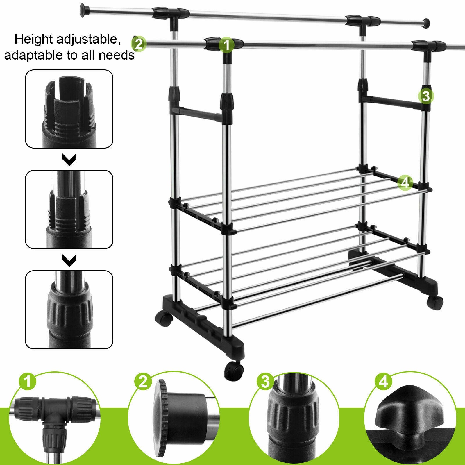 Double Clothes Rail Rack with Shoe Storage