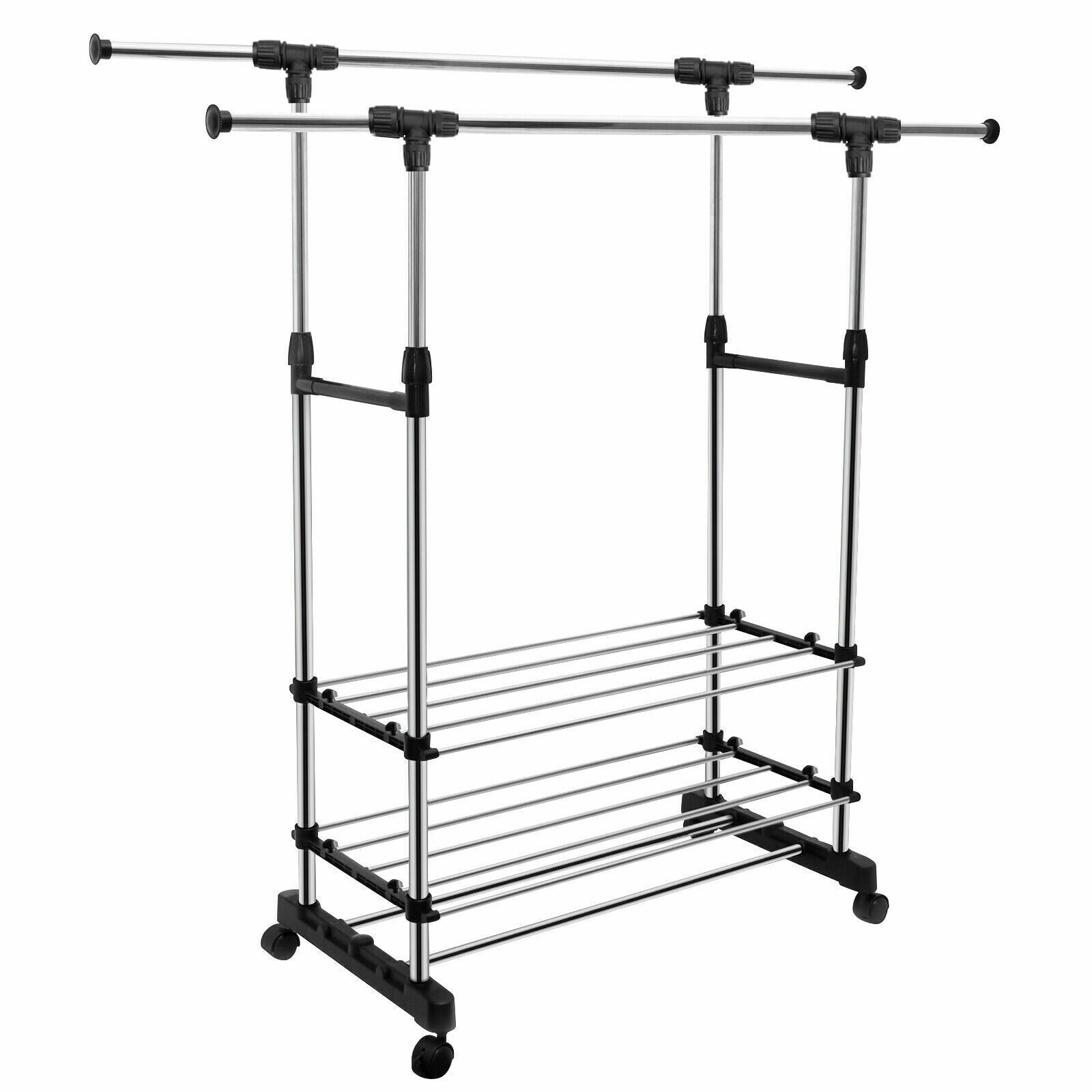 Double Clothes Rail Rack with Shoe Storage