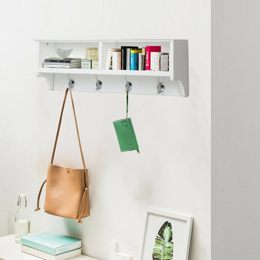 White 4 Hooks Hallway Tidy Wall Coat Rack