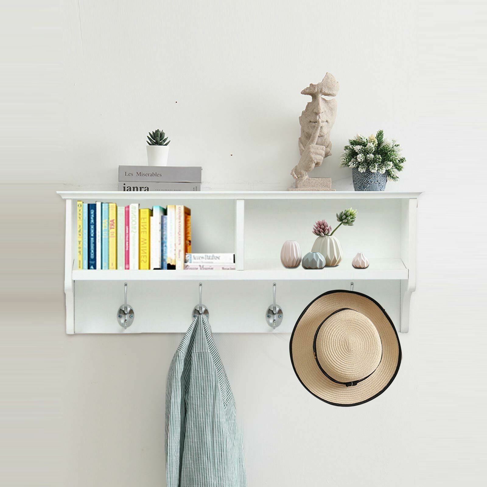 White 4 Hooks Hallway Tidy Wall Coat Rack