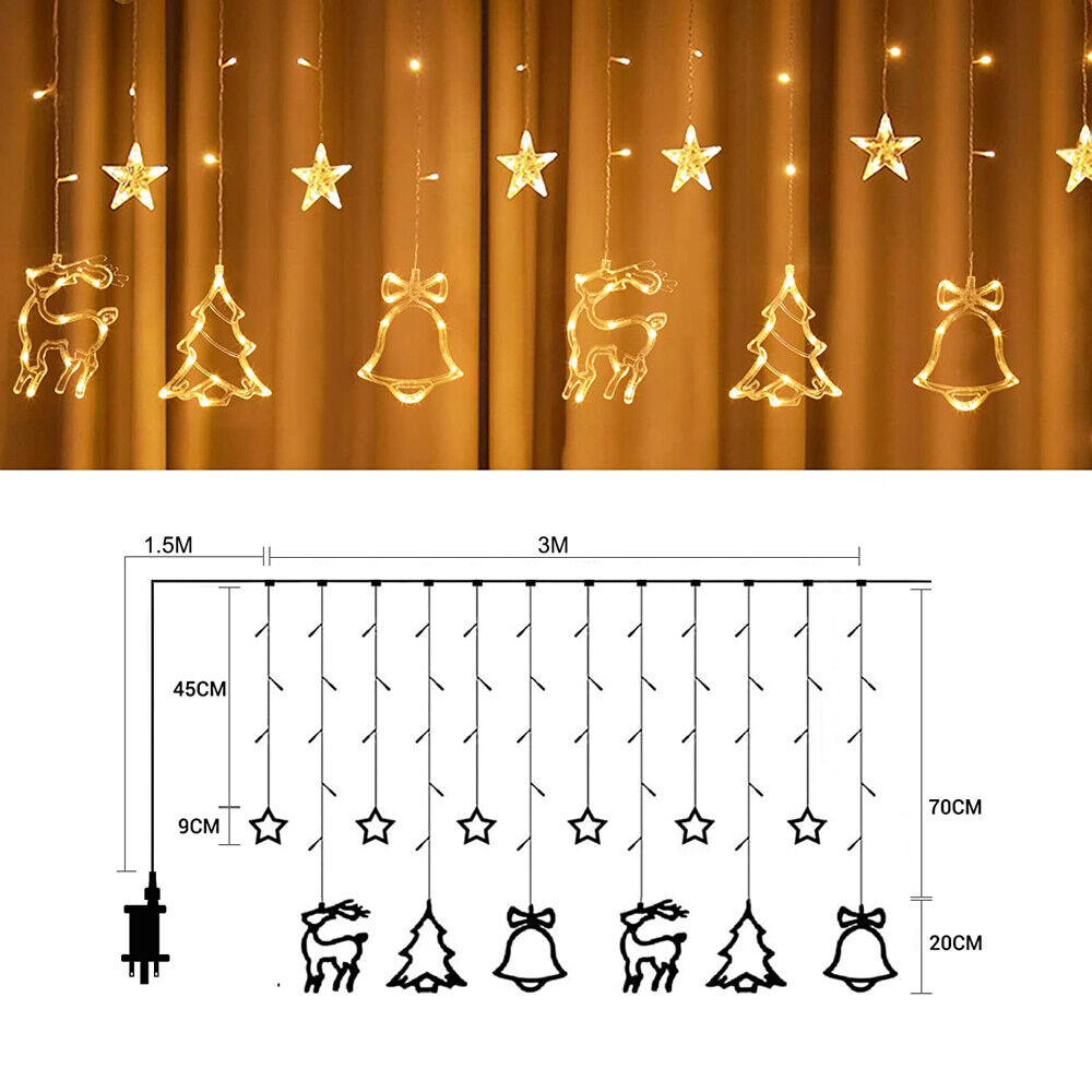 Christmas LED String Fairy Curtain Lights Twinkling Xmas Window Party Decor UK