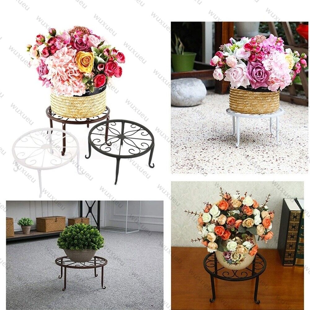 Metal Plant Pot Holder Stand Flower Display Shelf Garden Patio In/Outdoor Black