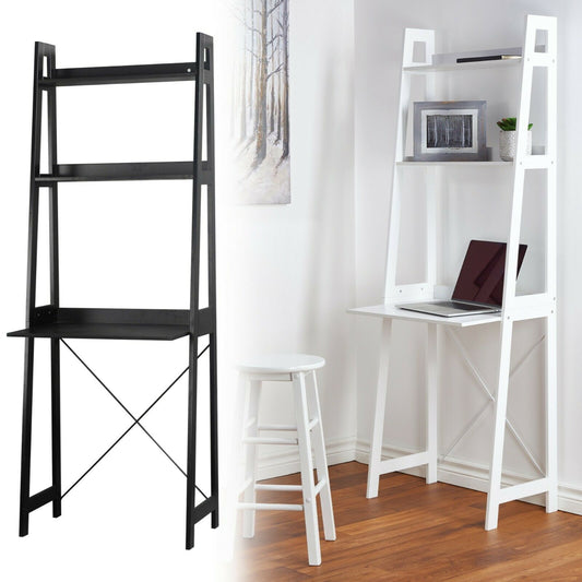 Verona Ladder Work Desk 2 Shelves Wooden Bedroom Computer Table Office Storage