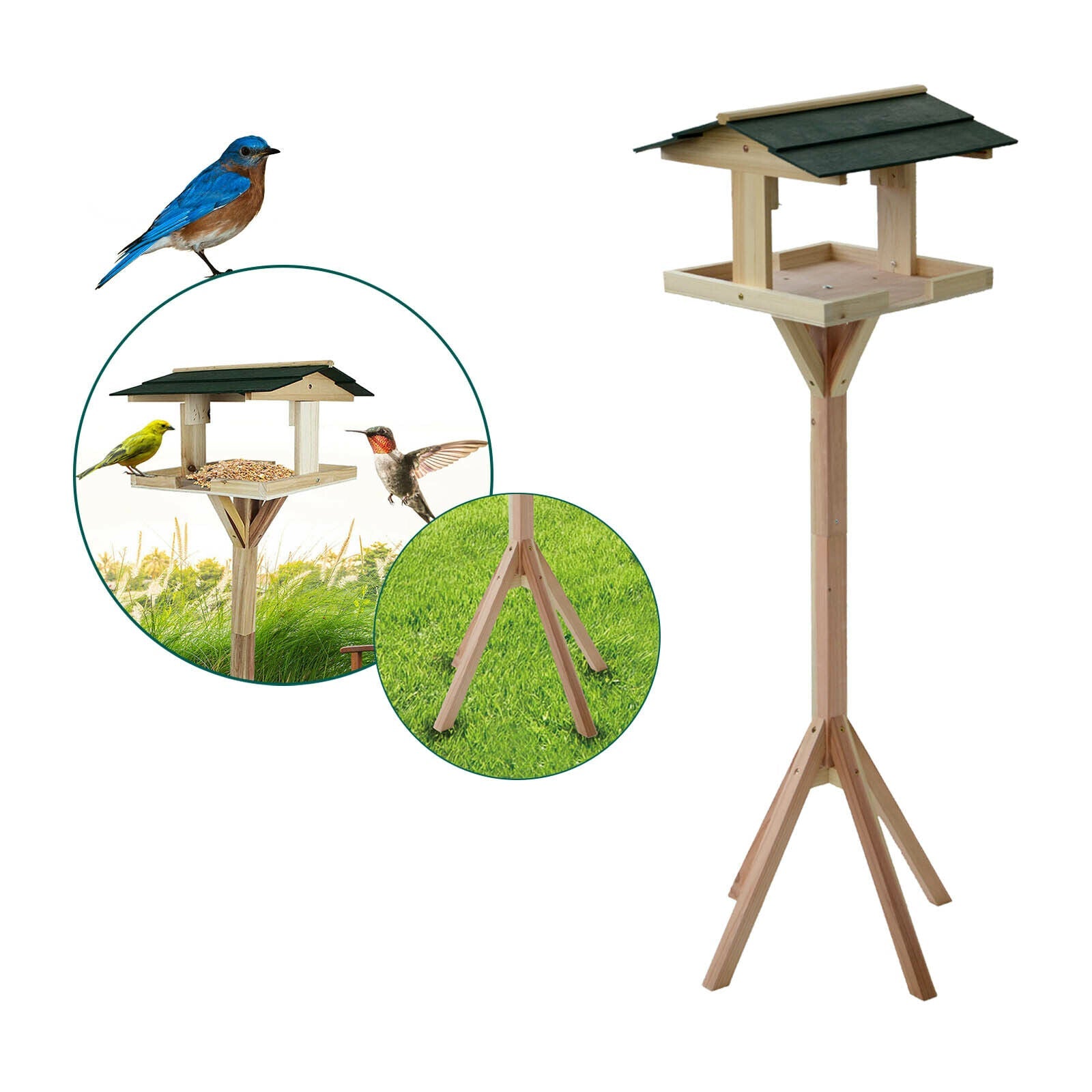 Traditional Wooden Bird Table Garden Birds Feeder Feeding Station Free Standing