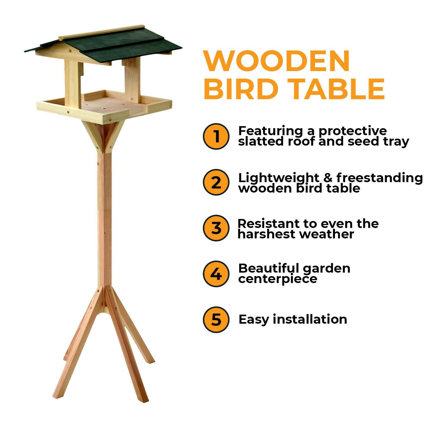 Traditional Wooden Bird Table Garden Birds Feeder Feeding Station Free Standing