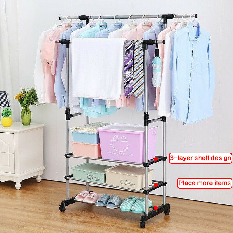 Double Clothes Rail Rack with Shoe Storage