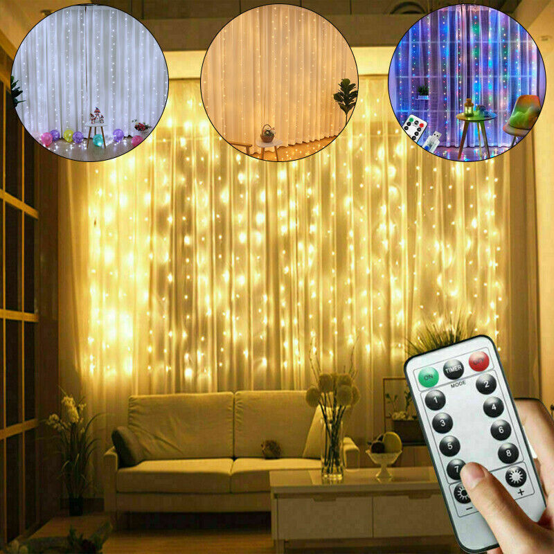 300 LED Curtain Fairy Lights String Outdoor Indoor Backdrop Wedding Party Xmas