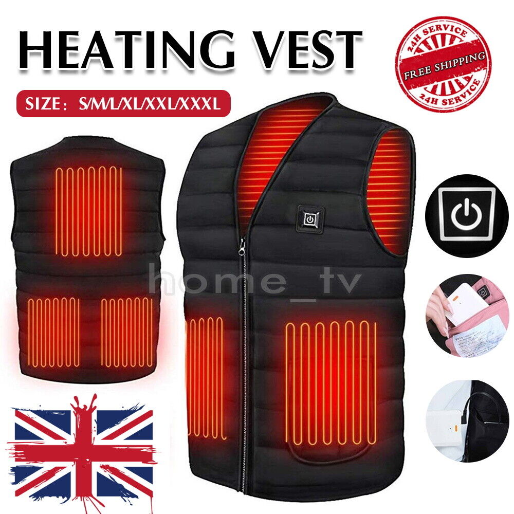 UK Electric Vest Heated Cloth Jacket USB Warm Up Heating Body Warmer Women Men