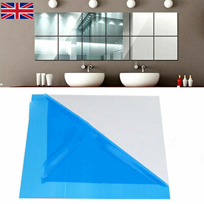 32X Glass Mirror Tiles Wall Sticker Self Adhesive Square Stick On Art Home Decor