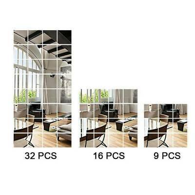 32X Glass Mirror Tiles Wall Sticker Self Adhesive Square Stick On Art Home Decor