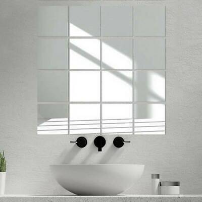 32X Glass Mirror Tiles Wall Sticker Self Adhesive Square Stick On Art Home Decor