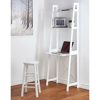 Verona Ladder Work Desk 2 Shelves Wooden Bedroom Computer Table Office Storage