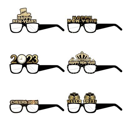 6pcs Happy New Year Paper Eyeglasses 2023 Photo Booth Props Party Decorations