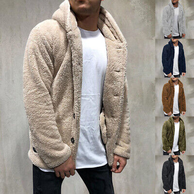 Mens Teddy Bear Fluffy Fleece Cardigan Winter Warm Hooded Jacket Hoodie Coat