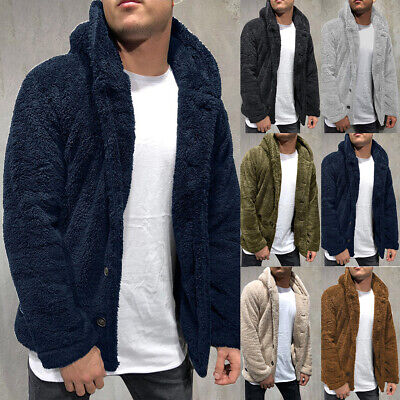 Mens Teddy Bear Fluffy Fleece Cardigan Winter Warm Hooded Jacket Hoodie Coat