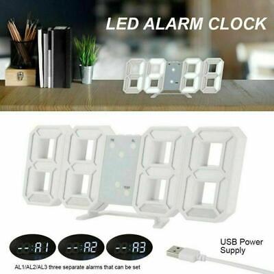 LED Digital Alarm 3D Night Wall Clock Decor Display Temperature Modern USB Home