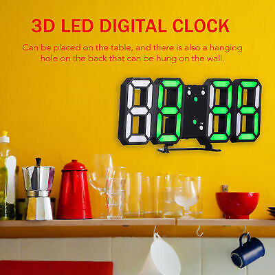 LED Digital Alarm 3D Night Wall Clock Decor Display Temperature Modern USB Home