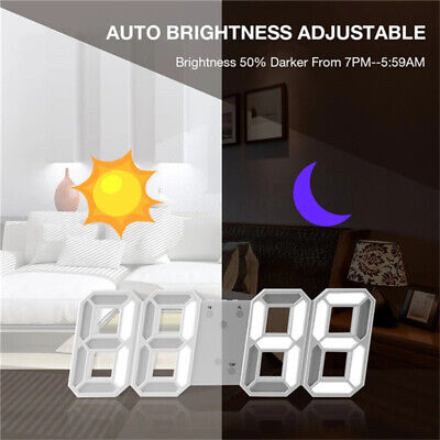 LED Digital Alarm 3D Night Wall Clock Decor Display Temperature Modern USB Home