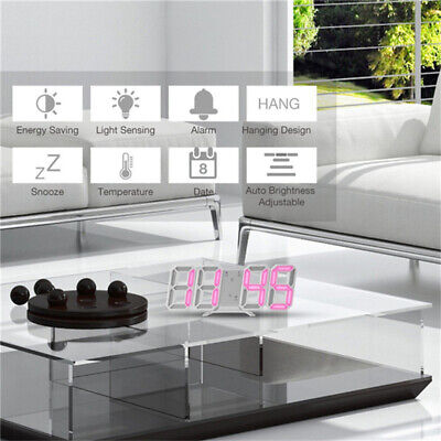 LED Digital Alarm 3D Night Wall Clock Decor Display Temperature Modern USB Home