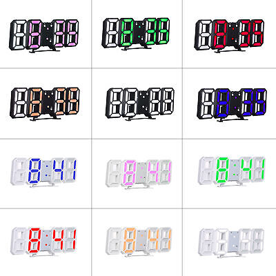 LED Digital Alarm 3D Night Wall Clock Decor Display Temperature Modern USB Home