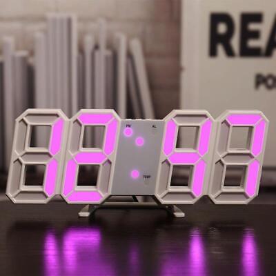 LED Digital Alarm 3D Night Wall Clock Decor Display Temperature Modern USB Home