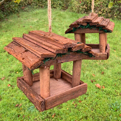 Set of 2 Hanging Wooden Bird Table Feeders Rustic Garden Wild Seed Feeder