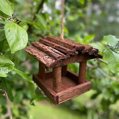 Set of 2 Hanging Wooden Bird Table Feeders Rustic Garden Wild Seed Feeder