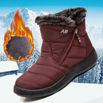 Womens Ladies Fur Lined Snow Ankle Boots Winter Warm Waterproof Flat Shoes UK