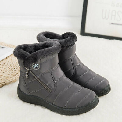 Womens Ladies Fur Lined Snow Ankle Boots Winter Warm Waterproof Flat Shoes UK