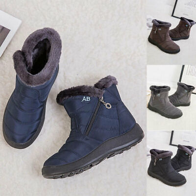 Womens Ladies Fur Lined Snow Ankle Boots Winter Warm Waterproof Flat Shoes UK