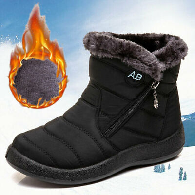 Womens Ladies Fur Lined Snow Ankle Boots Winter Warm Waterproof Flat Shoes UK