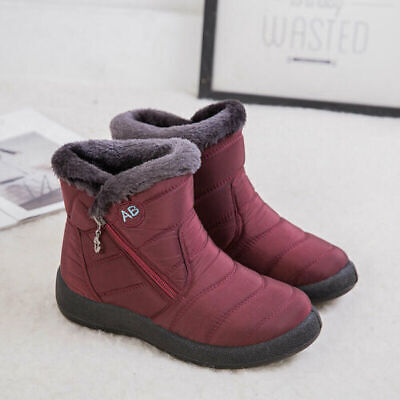 Womens Ladies Fur Lined Snow Ankle Boots Winter Warm Waterproof Flat Shoes UK