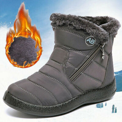 Womens Ladies Fur Lined Snow Ankle Boots Winter Warm Waterproof Flat Shoes UK