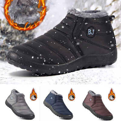 Mens Snow Ankle Shoes Faux Fur Lined Warm Winter Boots Waterproof Non-slip