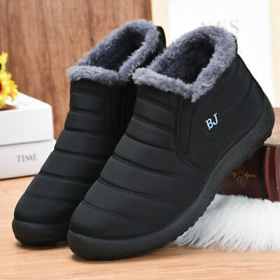 Mens Snow Ankle Shoes Faux Fur Lined Warm Winter Boots Waterproof Non-slip