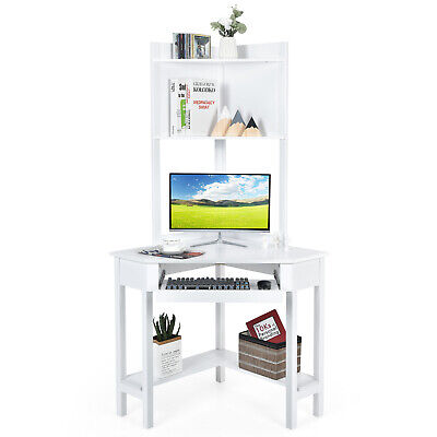 Corner Computer Desk w/ Hutch Space-saving Study Workstation Top Shelf Storage