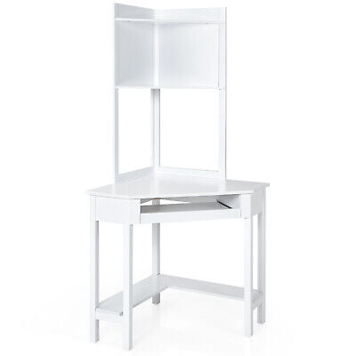 Corner Computer Desk w/ Hutch Space-saving Study Workstation Top Shelf Storage