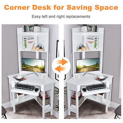 Corner Computer Desk w/ Hutch Space-saving Study Workstation Top Shelf Storage