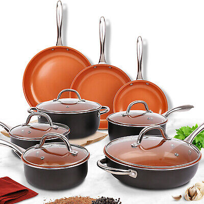 13 Piece Copper Cookware Set Ceramic Non Stick