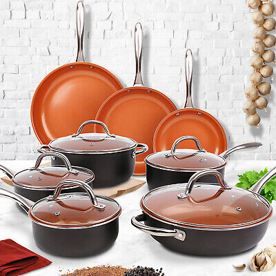 13 Piece Copper Cookware Set Ceramic Non Stick