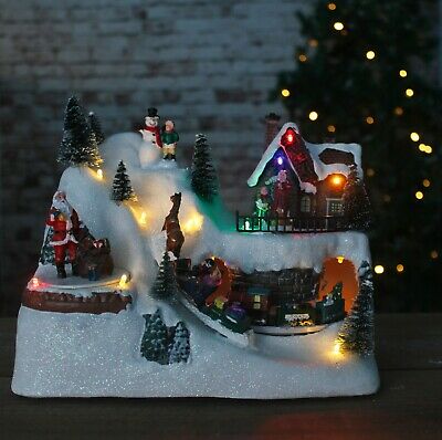 Each Miniature Christmas Village Nativity Scene Ornaments Musical LED Xmas Decoration