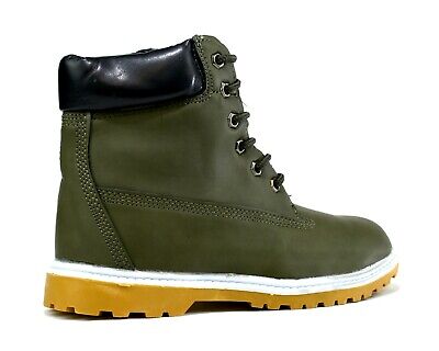 Womens Lace Up Boots Ankle Desert Trail Combat Outdoor Green & Tan Shoe Size 3-8